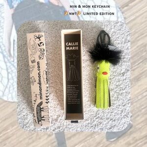 Min & Mon neon green leather & black faux fur Callie Marie Mayne keychain & ring